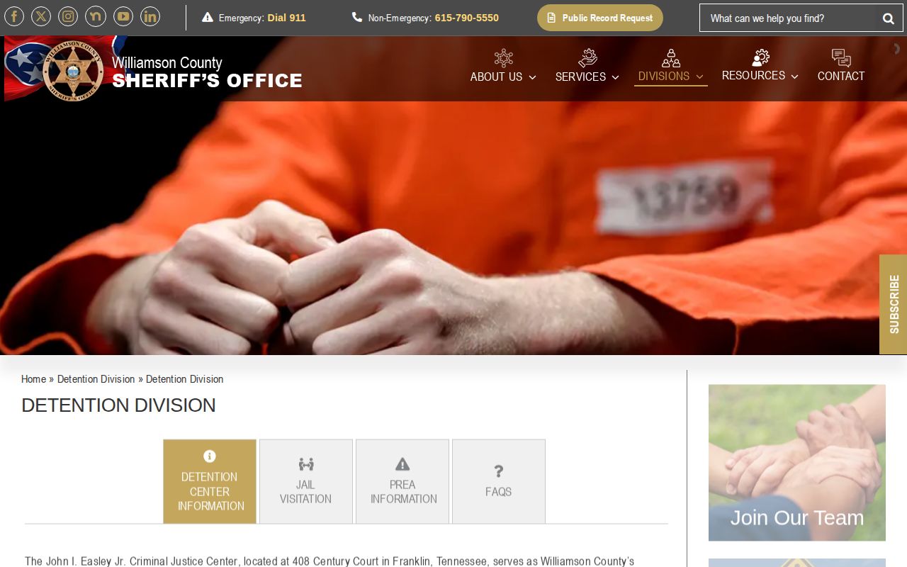 Williamson County Adult Detention Center release facility details